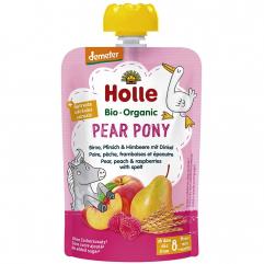Piure “Pear Pony” cu para, piersica, zmeura si spelta, Demeter, ECO, 100 g,